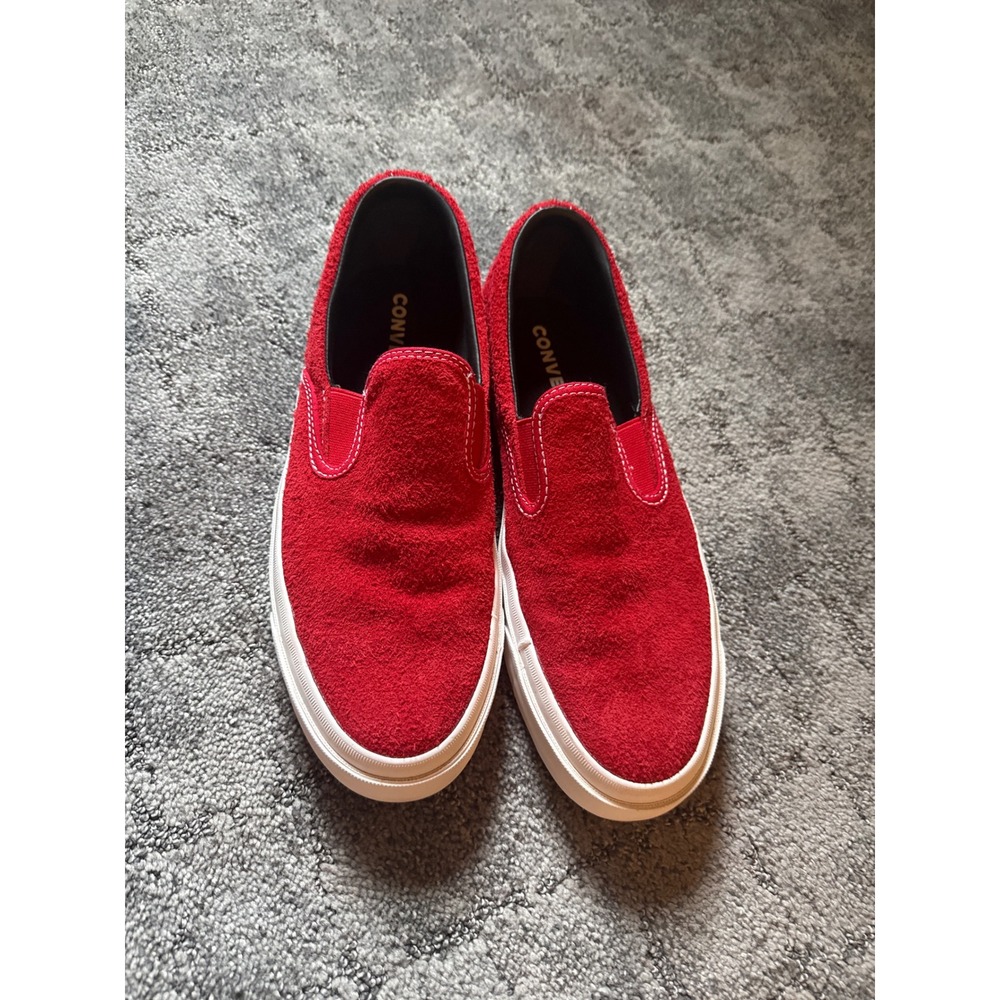 Converse One Star CC Slip On Red Hairy Suede Mens Low Top Sneakers
